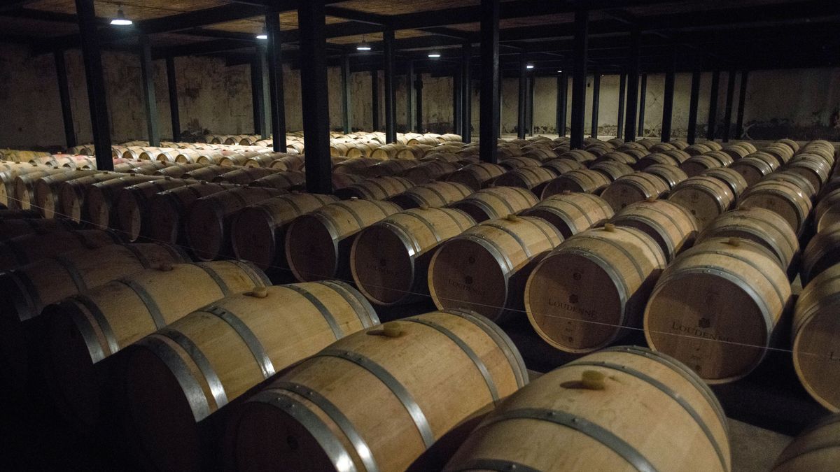 Wine barrels in an aging cellar at Chateau Loudenne, a vineyard bought by Kweichow Moutai Co. in 2013 but sold in March to a French entity, in Loudenne, Gironde, France, on Wednesday, June 8, 2022. Chinese investors bought about 170 chateaus over the last decade or so, but owning a French vineyard became all but impossible as China clamped down on capital outflows and frowned on flashy spending. Photographer: Nathan Laine/Bloomberg via Getty Images