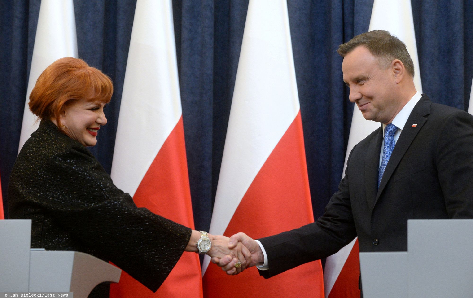 Prezydent Andrzej Duda i ambasador USA w Polsce Georgette Mosbacher