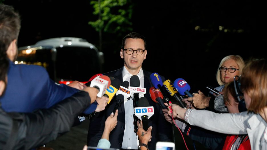 Mateusz Morawiecki i Joanna Kopcińska. Konferencja prasowa.