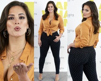 Odchudzona Ashley Graham posyła buziaczki ze ścianki w Madrycie