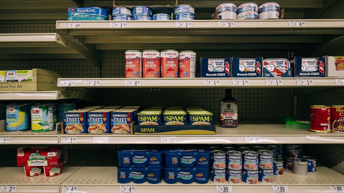 Canned food for sale at a Big Lots store in Bellingham, Washington, US, on Wednesday, May 15, 2024. To complete the largest ever US supermarket merger, Kroger Co. and Albertsons Cos. are trying to allay antitrust concerns with a plan to sell off nearly 600 stores across the country where the companies now compete. Photographer: Chona Kasinger/Bloomberg via Getty Images