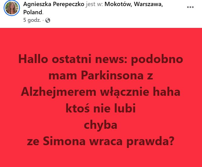 Agnieszka Fitkau-Perepeczko dementuje plotki o Parkinsonie