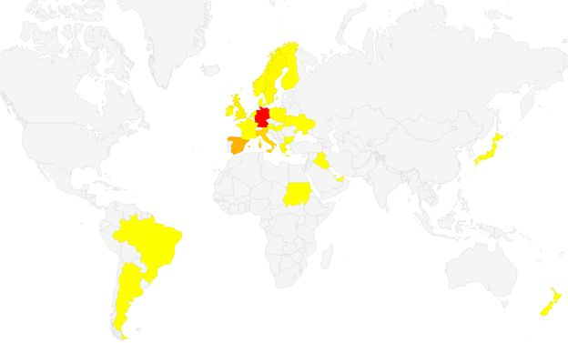 Mapa prezentująca występowanie FluBota