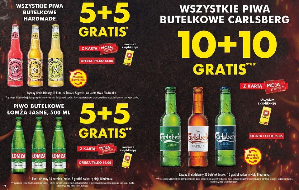 Promocja na piwa w Biedronce przed długim weekendem czerwcowy: Hardmade, Łomża, Carlsberg