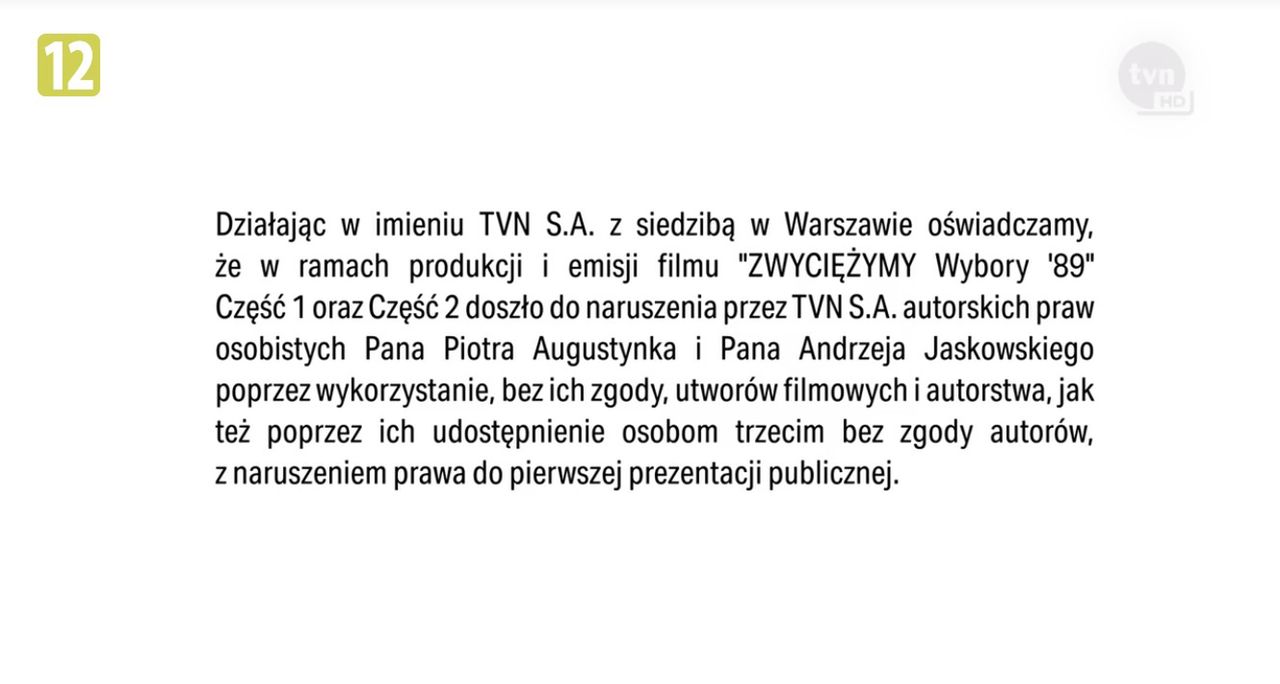 Oświadczenie w "Faktach"