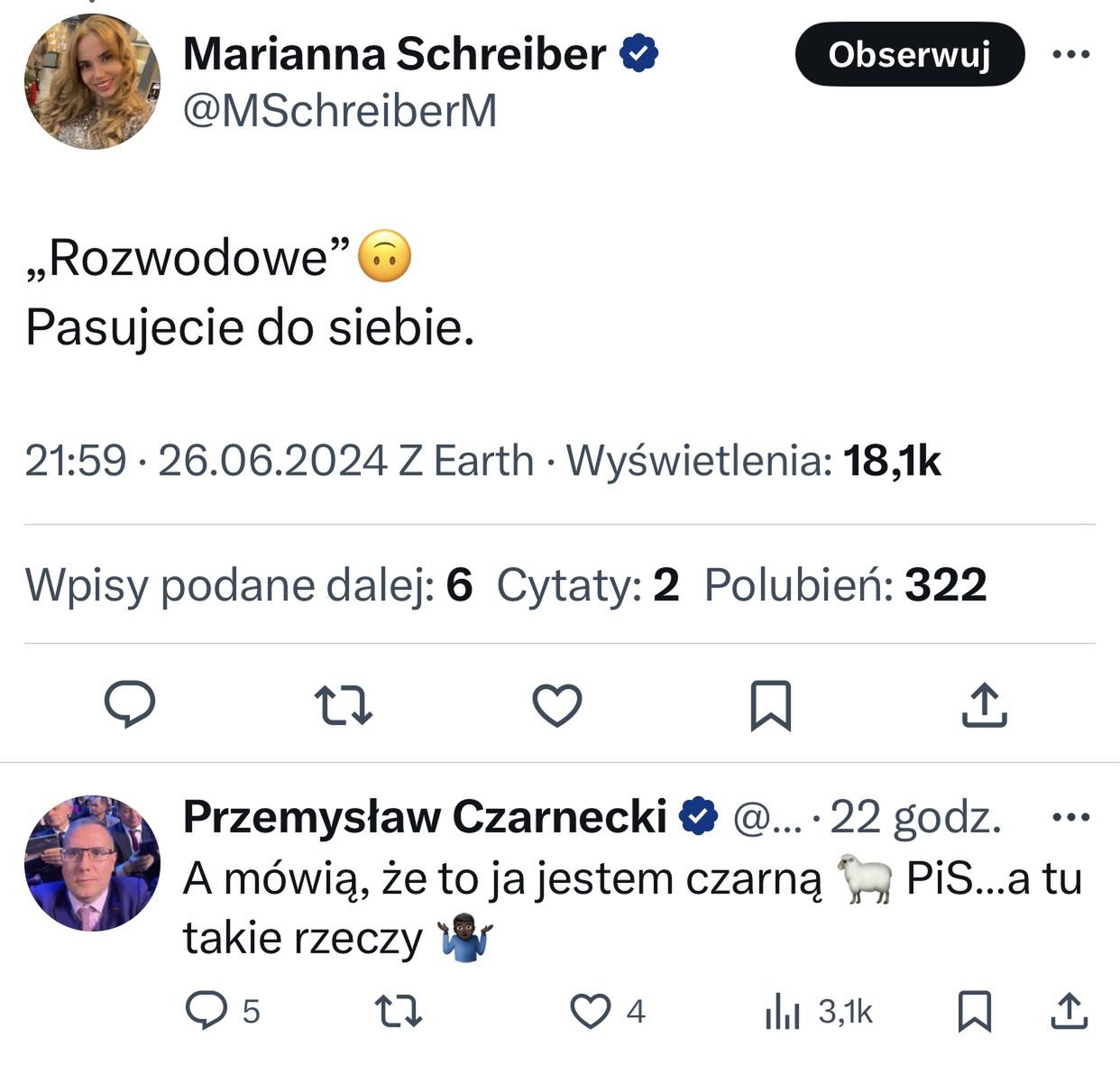 Marianna Schreiber skomentowała zdjęcie męża