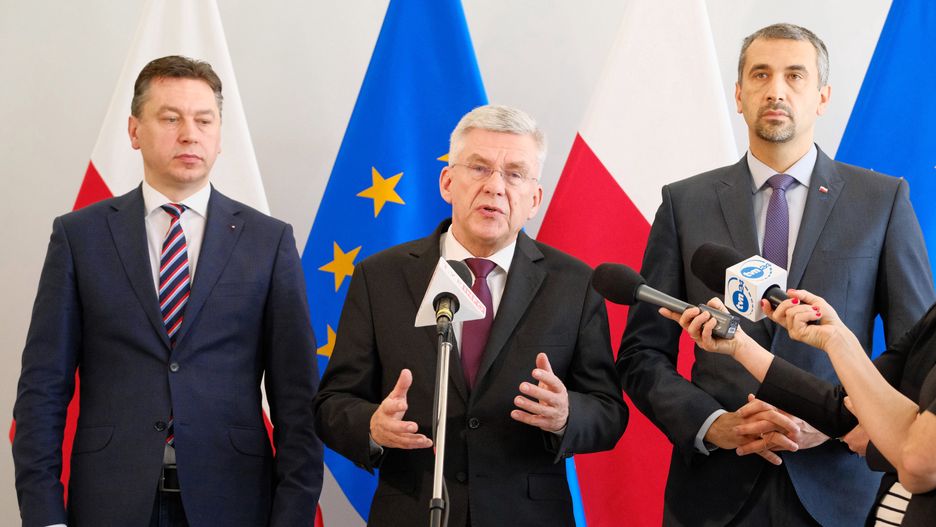 Senatorowie PiS. Od prawej: Marek Pęk i Stanisław Karczewski