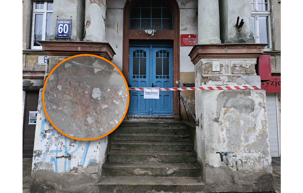 O włos od tragedii w Olsztynie. Z sufitu spadło prawie pół tony gruzu