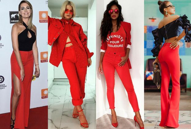 Czerwone spodnie w ognistych stylizacjach celebrytek