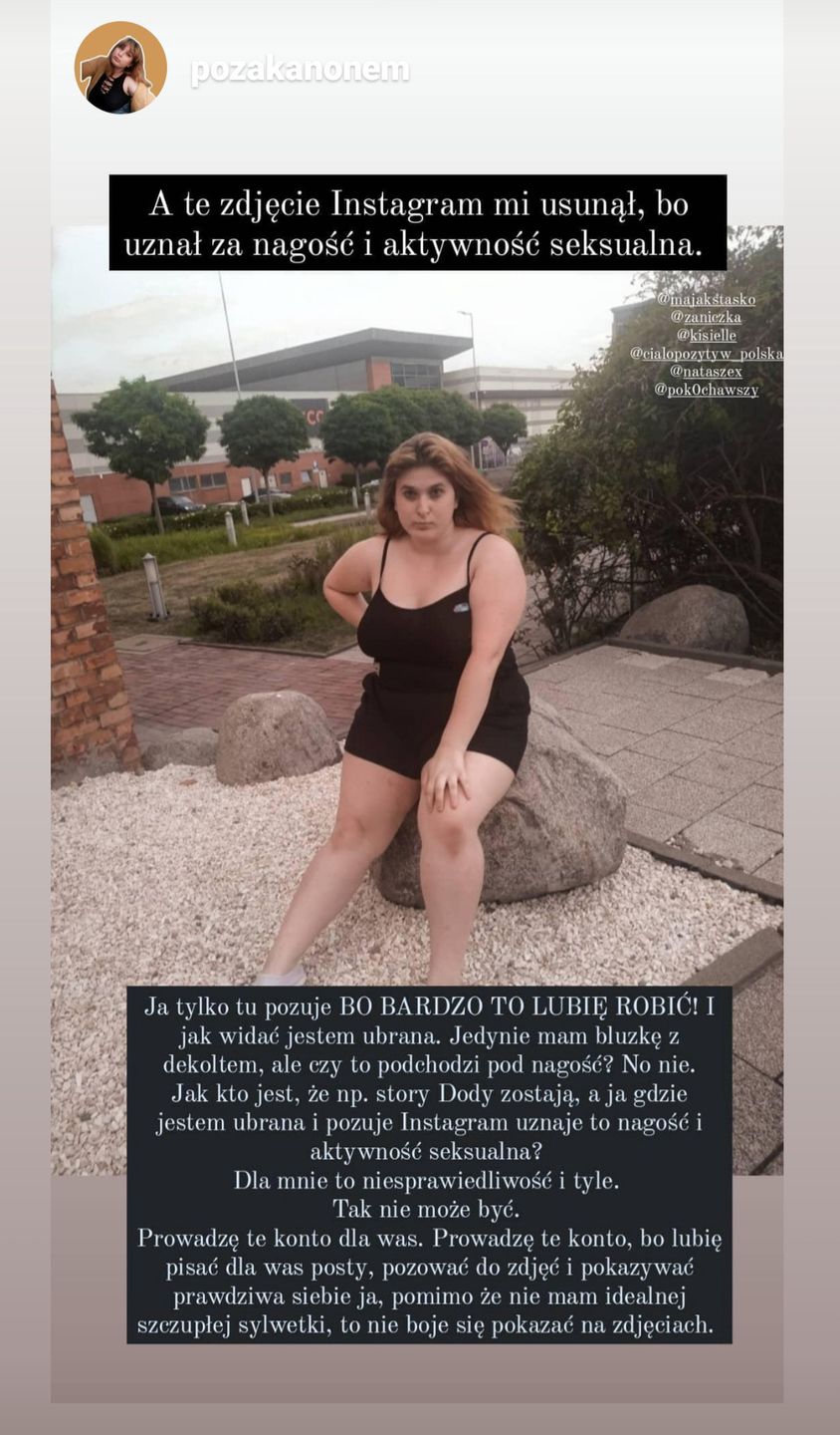 Instagram usunął zdjęcie Sandry @pozakanonem twierdząc, że narusza zasady społeczności