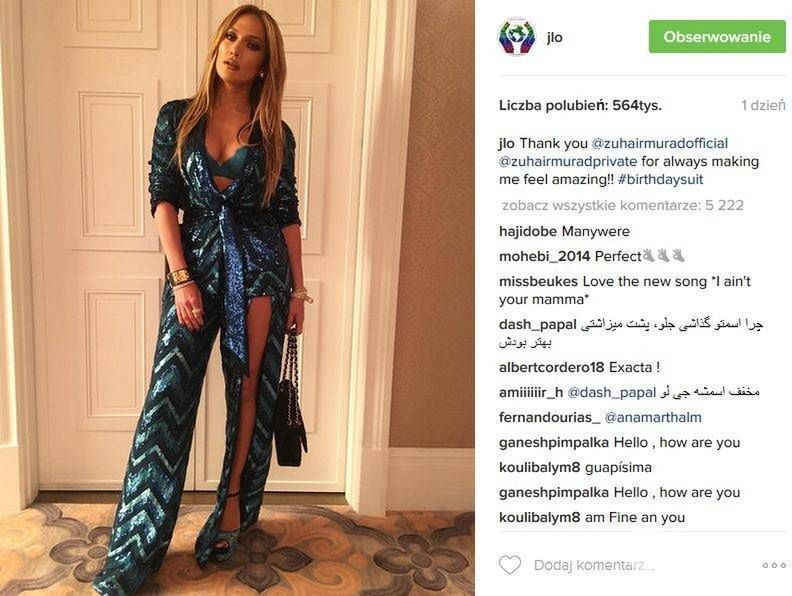 Urodzinowa kreacja Jennifer Lopez. Gwiazda wystąpiła w cekinowym garniturze Zuhair Murad