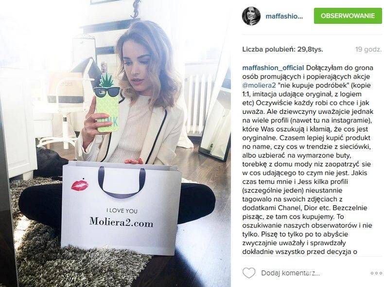 Maffashion przestrzega przed podróbkami (fot. Instagram)