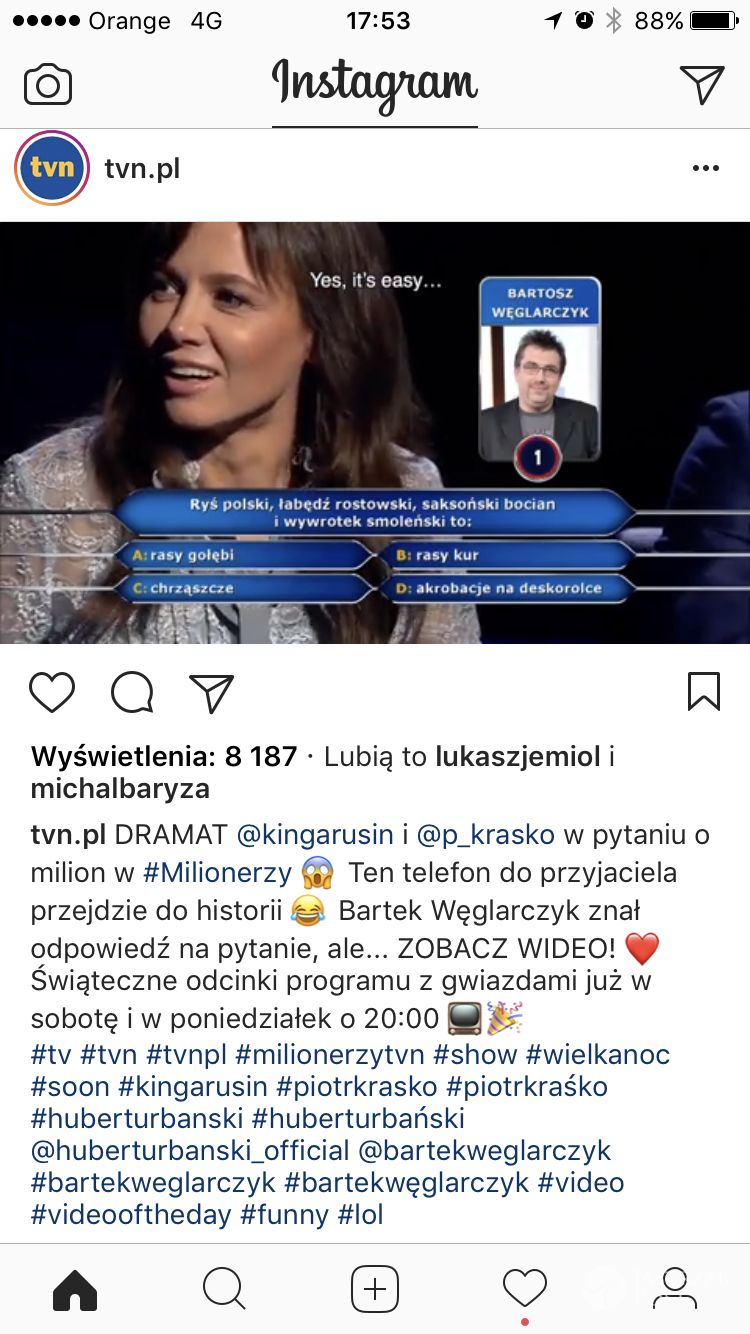 Kinga Rusin i Piotr Kraśko - pytanie za milion w specjalnym odcinku Milionerów