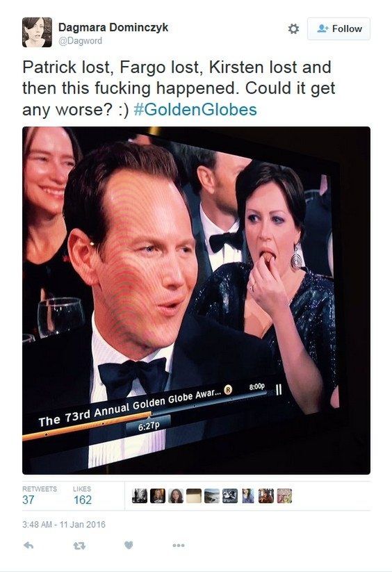 Mąż Dagmary Dominczyk, Patrick Wilson, Złote Globy 2016 (fot. Twitter)