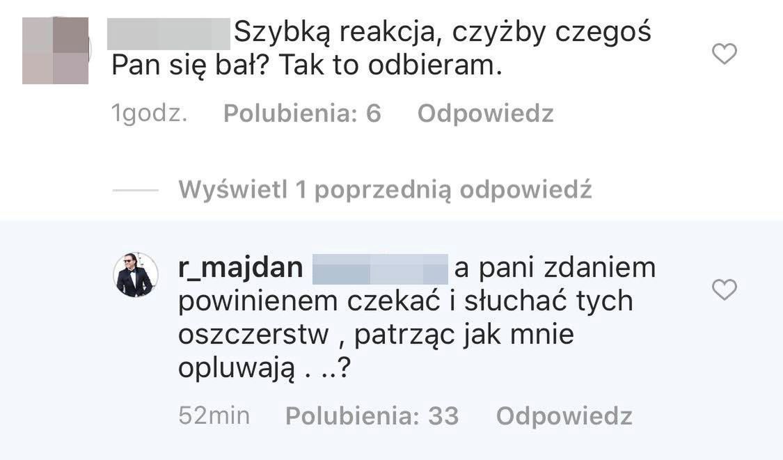 Radosław Majdan reaguje na zaczepkę internautki