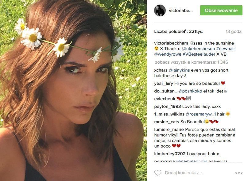 Victoria Beckham z nową fryzurą i w wianku na głowie (fot. Instagram)
