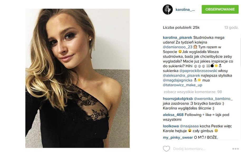 Sukienka Paprocki & Brzozowski. W tej kreacji Karolina Pisarek pójdzie na studniówkę swojego chłopaka Damiana Szczepanika (fot. Instagram)