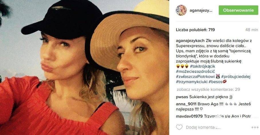 Agnieszka Szulim z Blanką Jordan, połową duetu Bizuu, który zaprojektuje suknię ślubną Agnieszki (fot. Instagram)