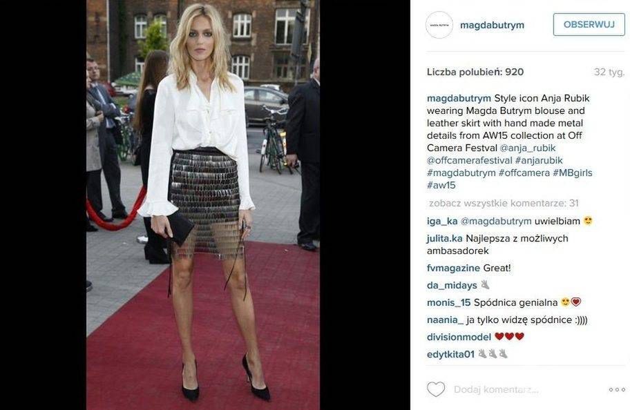 Anja Rubik w kreacji Magdy Butrym (fot. Instagram)