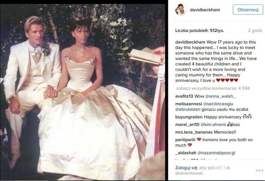 David Beckham świętuje 17. rocznicę ślubu z Victorią Beckhamem