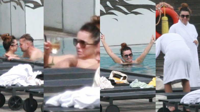 Beata Tadla z mężem w basenie