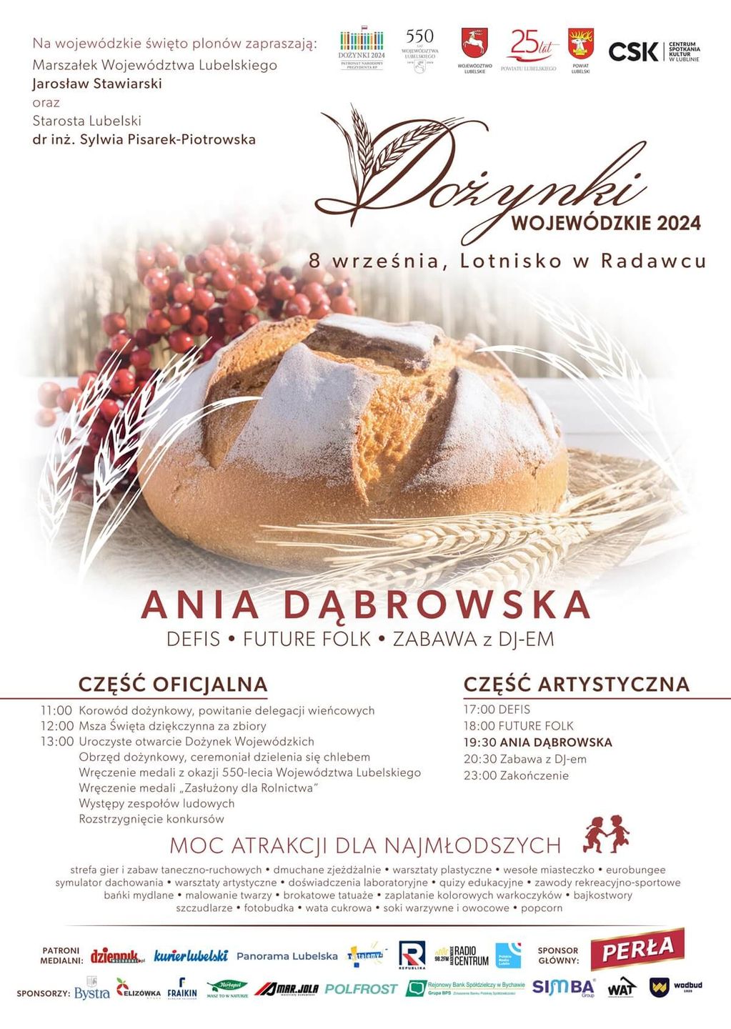 Dożynki Wojewódzkie w Radawcu 2024 - plakat, program wydarzenia