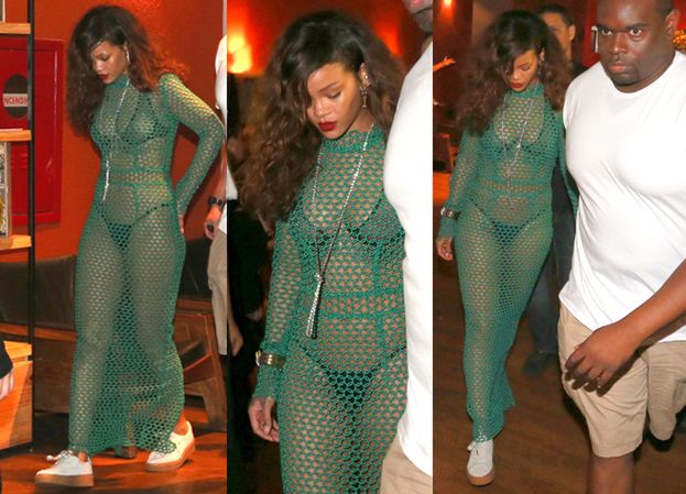 Rihanna w sukni z siatki... Pokazała majtki i stanik! (ZDJĘCIA)