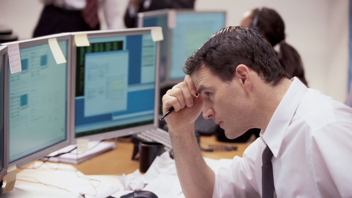 Stressed businessman working at computer
Comstock
23065853, 30s, At Work, Business, Business Person, Computer, Executive, Finance, Frustration, Indoors, Investing, Man, Men, Office, One Person, People, Stock Broker, Stock Exchange, Stock Market, Stress, Thinking, Trader, Trading, Using Computer, Wall Street, White Collar Worker, Working, business finance, horizontal, kss010, man at computer, pr88952, pr88952.jpg, stock trader