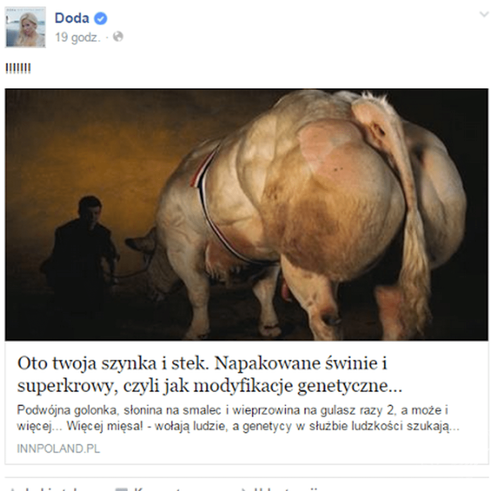 Doda jest wegetarianką
Fot. screen z FB