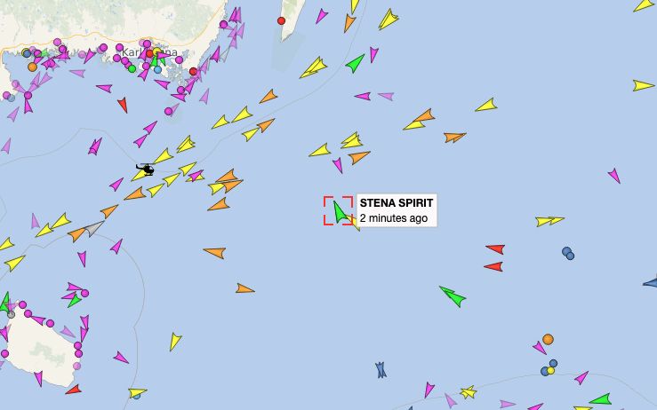 Pozycja promu Stena Line podczas akcji poszukiwawczej ok. godz. 17