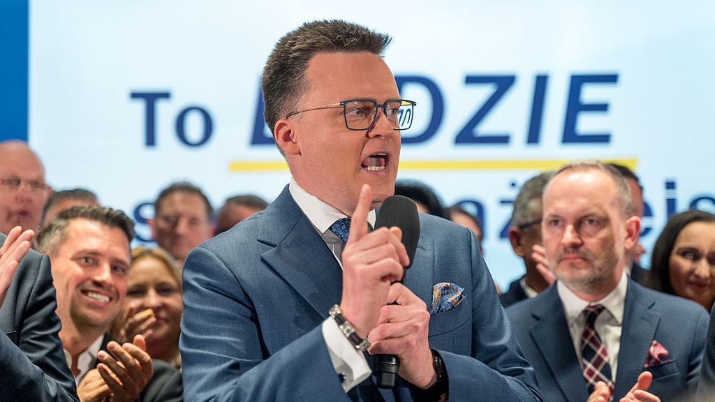 Szymon Holownia, candidate for President of Poland speaks
WARSAW, POLAND - 2025/05/18: Szymon Holownia, candidate for President of Poland speaks during an election night rally. The election is seen as a test of whether the centrist ruling coalition can overcome the right-wing populism represented by the Law and Justice Party, which has held the presidency since 2015. Exit polls show Rafal Trzaskowski with 30.8% and Karol Nawrocki with 29.1%, sending both to a second-round runoff. (Photo by Marek Antoni Iwaczuk/SOPA Images/LightRocket via Getty Images)
SOPA Images
presidential elections, elections, election night, vote, szymon holownia