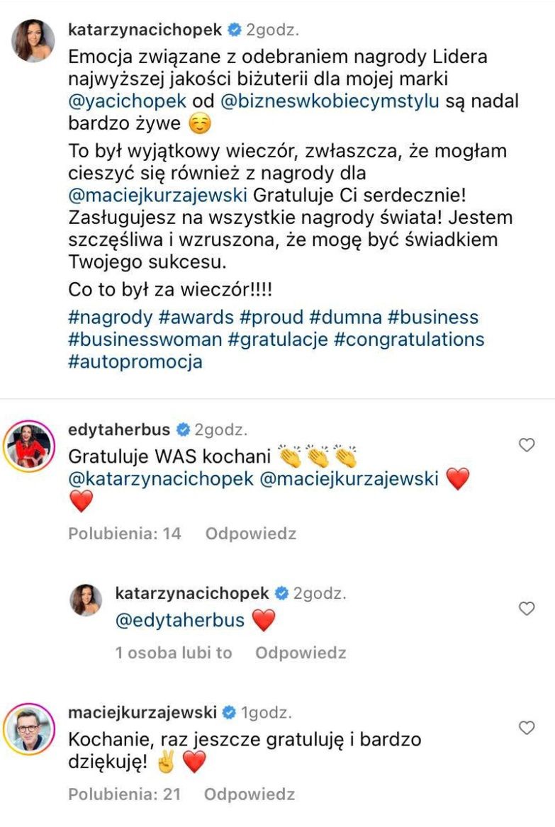 Katarzyna Cichopek rozpływa się nad Maciejem Kurzajewskim. Uczciła wspólny sukces