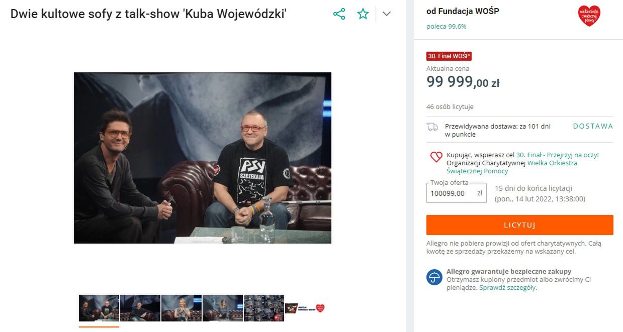 Kto da więcej za kanapy z show Wojewódzkiego?