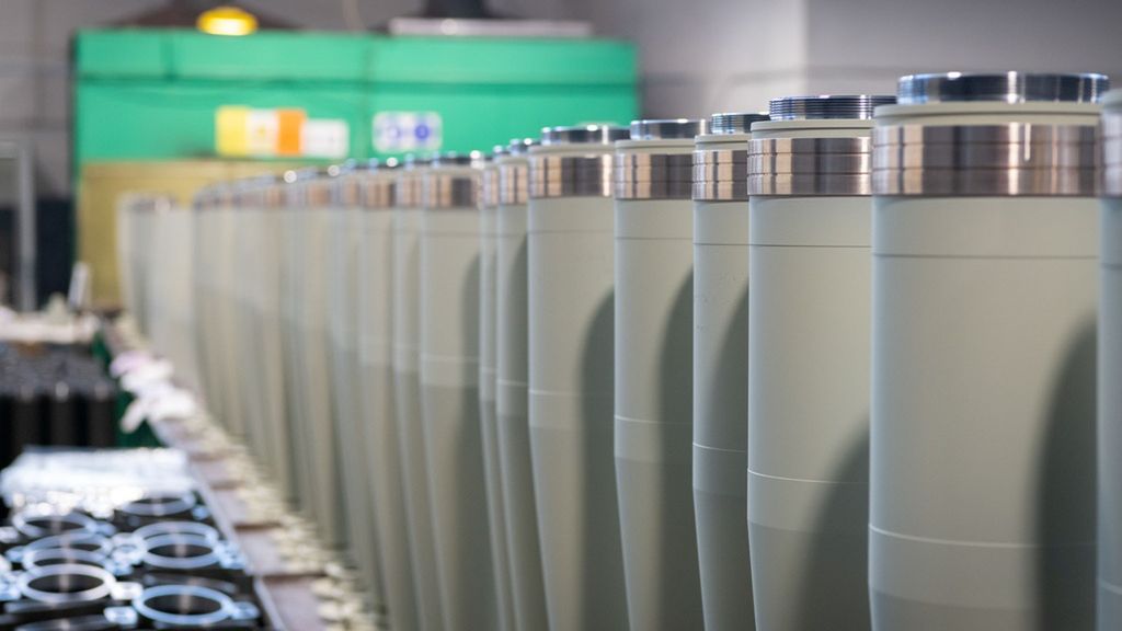 Fragment linii produkcyjnej amunicji kal. 155 mm, fot. Mesko