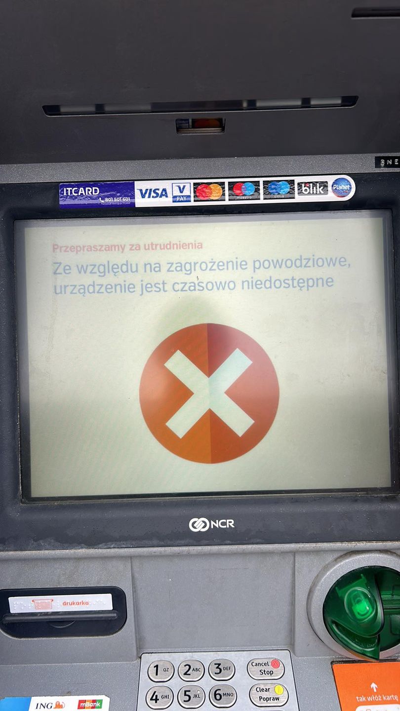 Komunikat bankomatu w Toszku