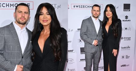 Papużki-nierozłączki Sylwia Bomba i Grzegorz Collins zameldowali się na gali Wszechmocne 2024. Suknia z rozcięciem robi wrażenie