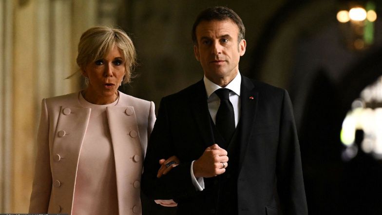 Brigitte Macron i Emmanuel Macron na koronacji króla Karola III