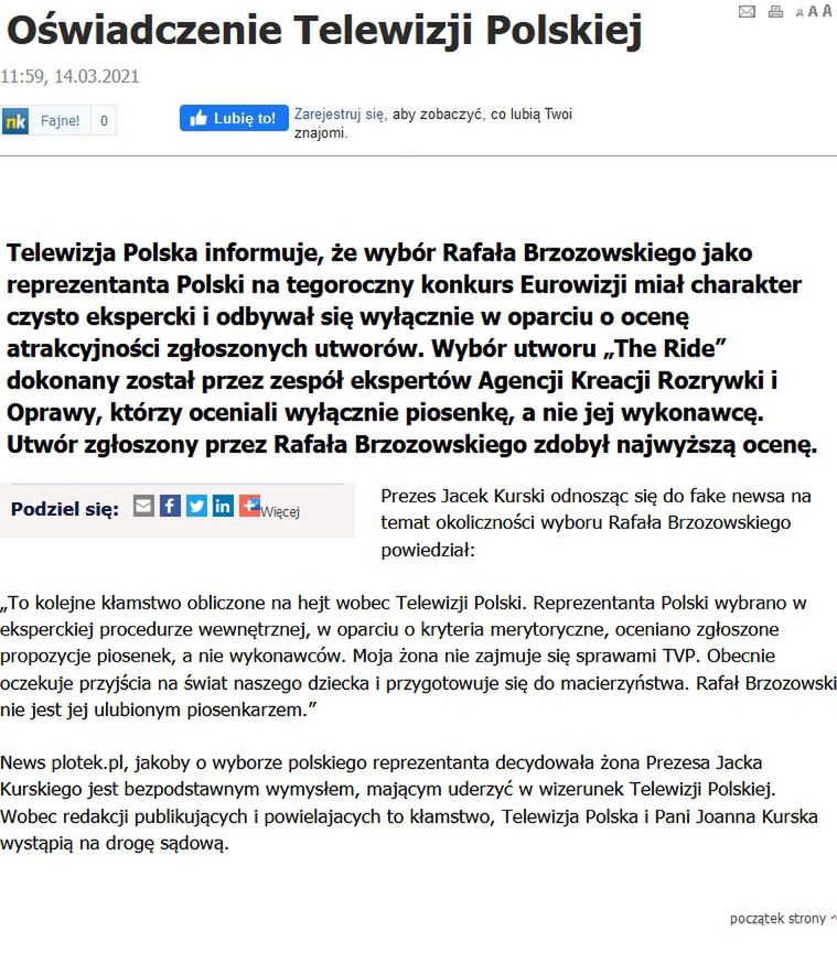 Oświadczenie Jacka Kurskiego