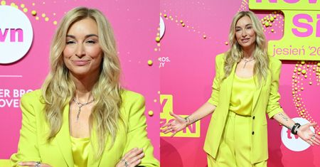 Martyna Wojciechowska posyła uśmiechy w limonkowym total looku na jesiennej ramówce TVN (ZDJĘCIA)