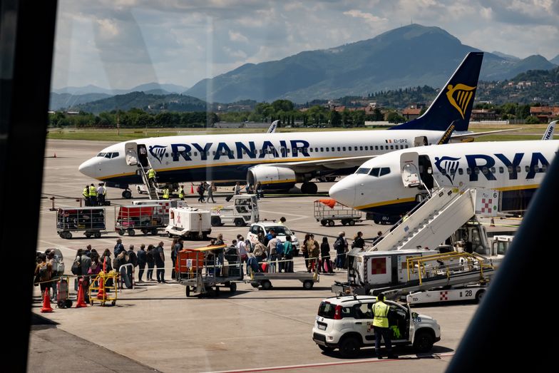 Passengers board a Ryanair airplane at Orio al Serio Airport in Bergamo, Italy, on May 18, 2025. (Photo by Emmanuele Contini/NurPhoto via Getty Images)