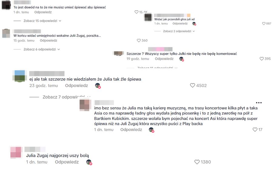 Komentarze pod filmem z Julią Żugaj