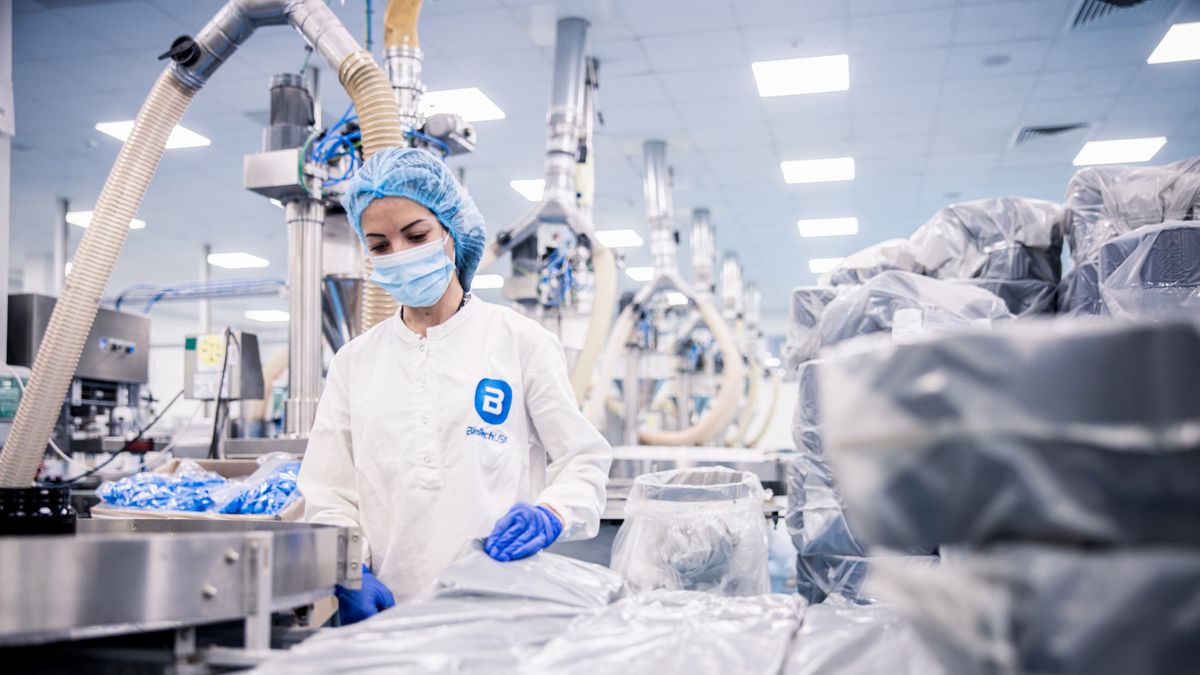 An employee on the production line at the BioTech USA Kft. manufacturing plant in Szada, Hungary, on Wednesday, Jan. 24, 2024. BioTech USA is one of Europe's largest manufacturers of food supplements. Photographer: Akos Stiller/Bloomberg via Getty Images