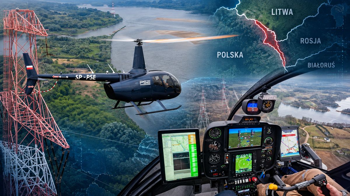 Śmigłowce PSE partolują kluczowy most energetyczny biegnący przez Przesmyk Syuwalski po obu stronach granicy