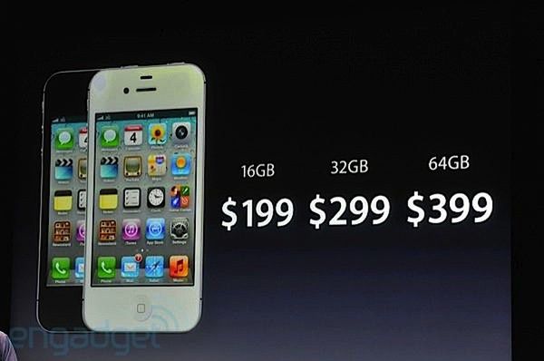 Ceny iPhone'a 4S w USA przy umowie z operatorem (fot. Engadget)