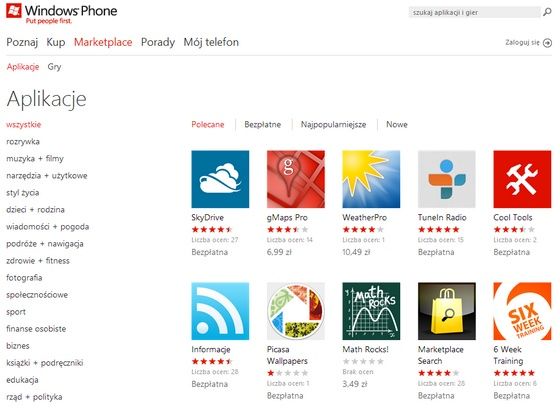 Windows Phone Marketplace - screen z aplikacji