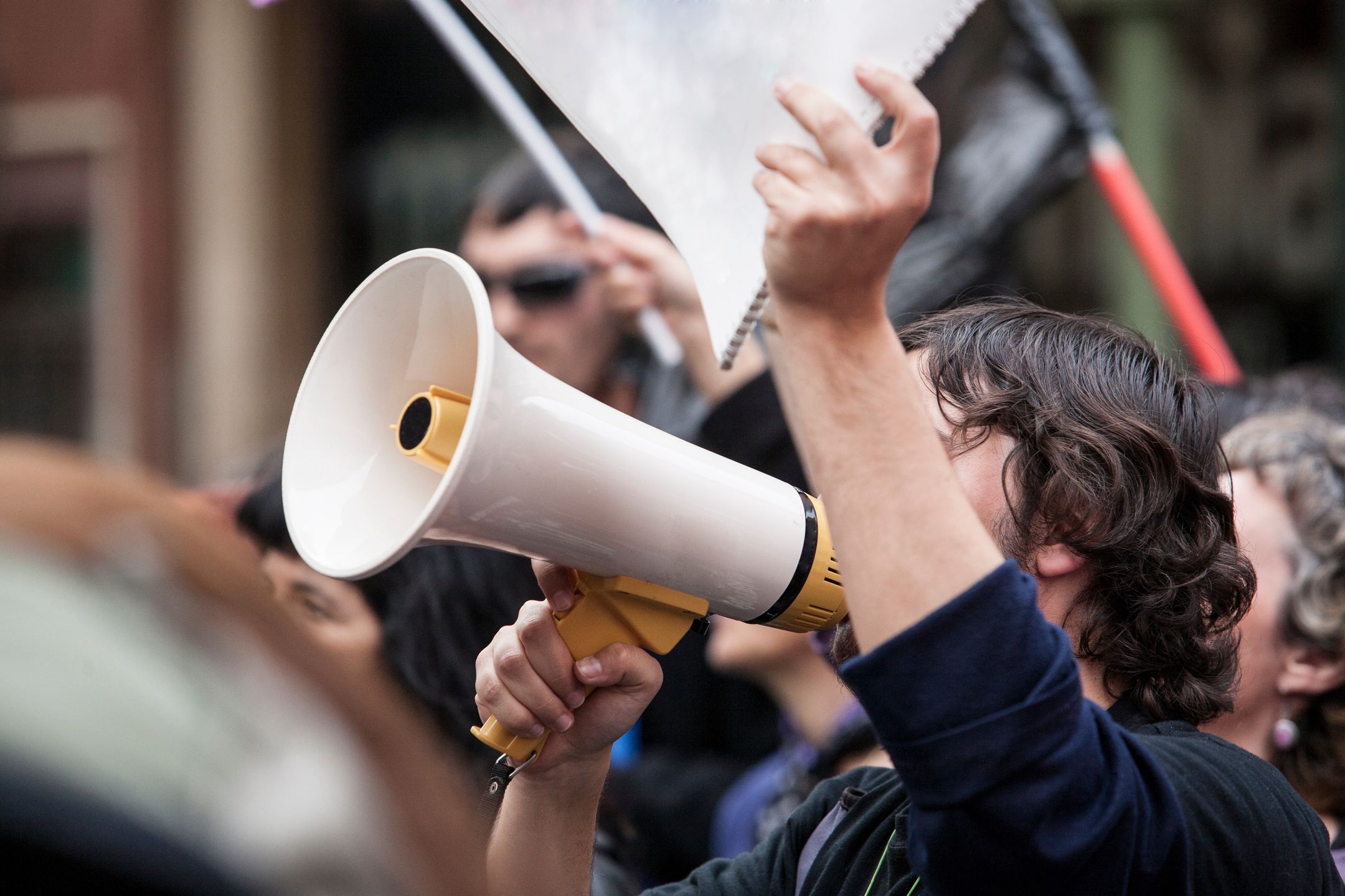 Unidentified young demostrator with megaphone and notebook protesting against austerity cuts
megaphone, demonstrator, protester, young, worker, strike, spain, manifestation, labor reform, cuts, crowd, politics, flags, flags, labor, banners, strike, street, urban, demonstration, protest, people, action, unions, society, unemployed, notebook