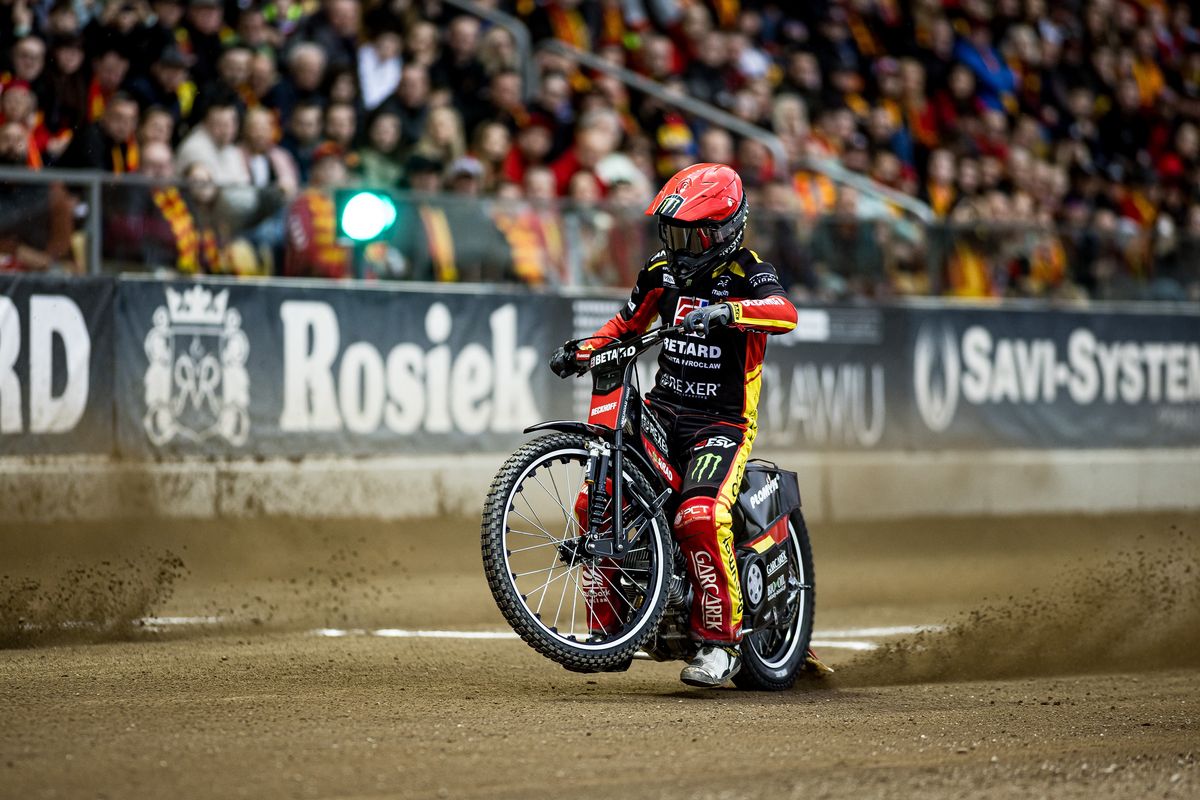 A speedway match in the PGE Ekstraliga is currently taking place between Betard Sparta Wroclaw and GKM Grudziadz in Wroclaw, Poland, on April 26, 2024. In the photo: Tai Woffinden. (Photo by Mateusz Birecki/NurPhoto via Getty Images)