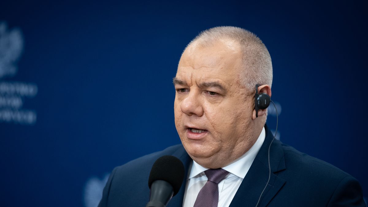 Na zdjęciu Jacek Sasin na konferencji prasowej