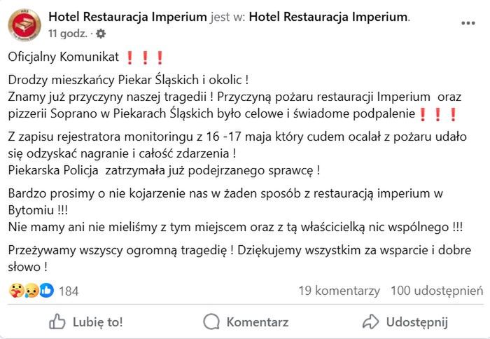 Oświadczenie pojawiło się na Facebooku