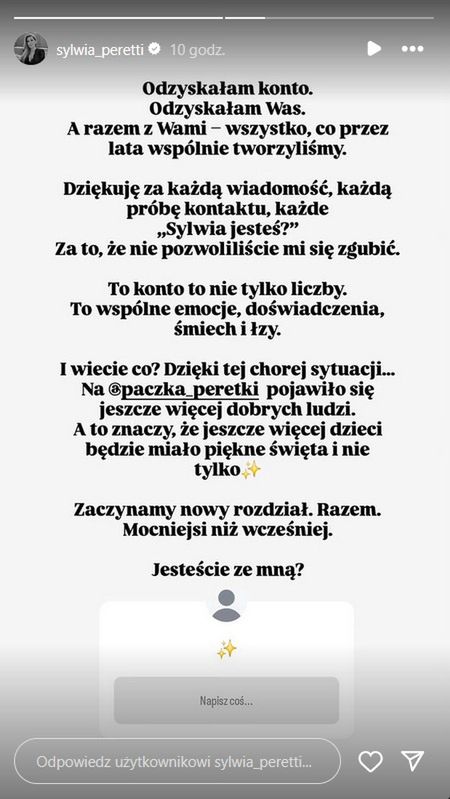 Sylwia Peretti odzyskała konto na Instagramie 